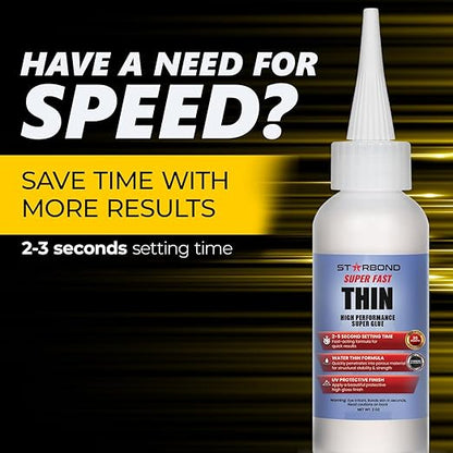 Starbond Super Fast Thin, Premium Instant CA (Cyanoacrylate Adhesive) Super Glue Plus Extra Cap and Microtips, (for Woodturning, Pen Turning, Hobby, Stabilizing, Finish, Inlay) (2 Ounce)