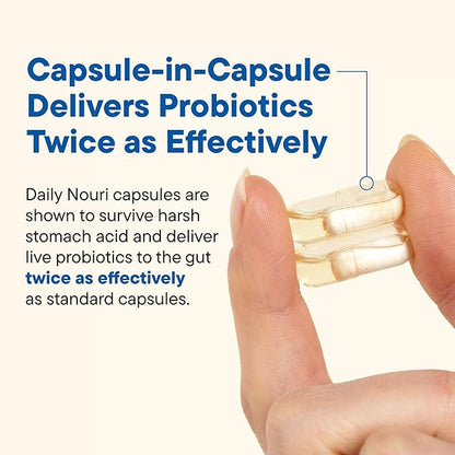 Daily Nouri Weight Support Probiotic for Women & Men | Supports Healthy Weight Management, Metabolism, Digestion & Gut Health | 3 Clinically Studied Strains + Vegan Omega Oil | 30-Day Supply