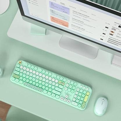 KNOWSQT Wireless Keyboard and Mouse Combo - Lovely Green Rainbow Full-Sized Typewriter Colorful Keyboards, Round Keycap USB Plug Play Retro Cute Keyboards for Windows, Laptop, PC, Desktop, Computer