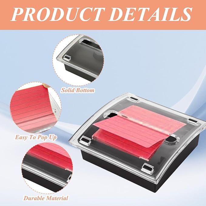 6 Pack Pop Up Post It Notes Dispenser, Sticky Note Holder, Post it Note Dispenser Transparent Top for 3 x 3 Inch Sticky Notes for Office Home Classroom Desk Supplies