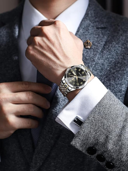 OLEVS Watch for Men Luxury Dress Analog Quartz Stainless Steel Waterproof Luminous Date Diamond Business Two Tone Casual Wrist Watch