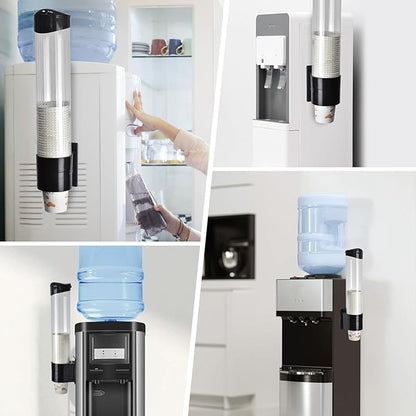 LBTING Cup Dispenser, Water Cooler Pull Type Cup Holder Fits 5oz - 7oz Cone or Flat Bottom Cups, Paste or Screw Plate Wall Mount, 16" Tube Length Black