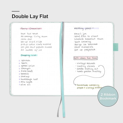 &And Per Se Dotted Journal Notebook for Women&Men with Pattern, A5 Leather Hardcover, 160 Pages 100GSM Thick Dotted Paper, 3 Sheets of Stickers Included(Light Blue)