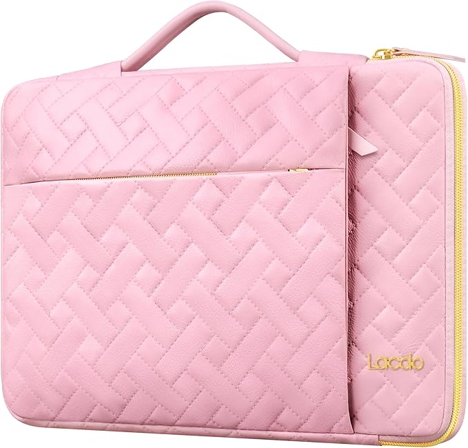 Lacdo 360° Protective Laptop Sleeve Case for 15 inch New MacBook Air M4 A3241 2025, M3 A3114, M2 A2941 2024-2023, 15 inch MacBook Pro A1990 A1707, Dell XPS 15 Plus 2022-2020 Computer Bag, Sakura Pink