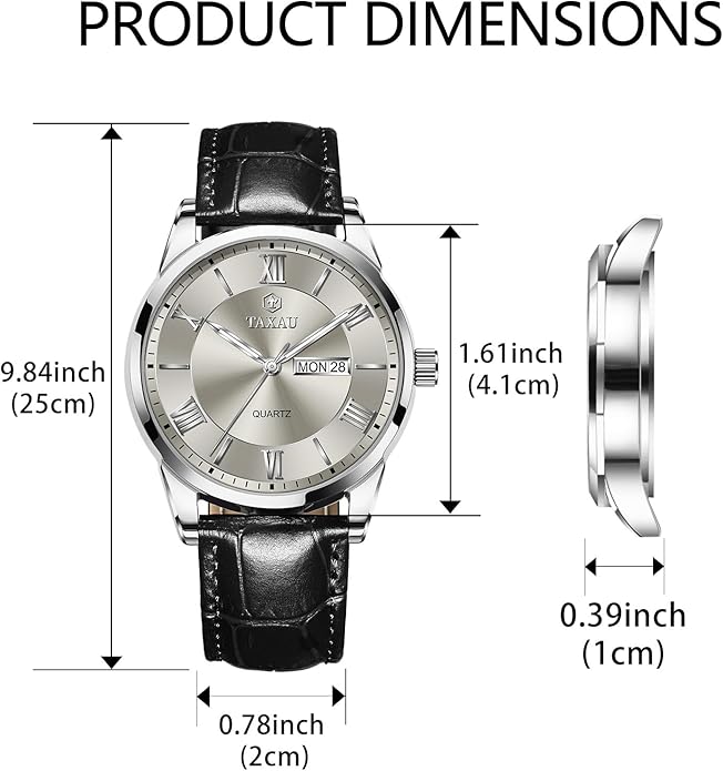Mens Watches Luxury Dress Waterproof Leather Watch with Date Day Analog Quartz Large Number Wrist Watch Casual Classic Luminous Scales Big Face Easy Read Reloj para Hombre