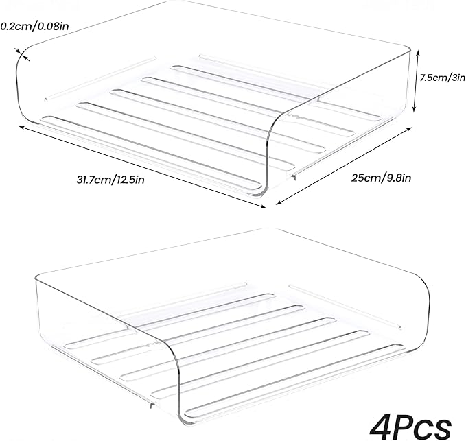 Tomorotec Desk Letter Tray Set, A4 Size Clear PET Stackable Document Organizer Office Desktop File Paper Holder Book Storage Rack Side Load Anti-Skid Stacking Support Convex Bottom (4X Landscape)
