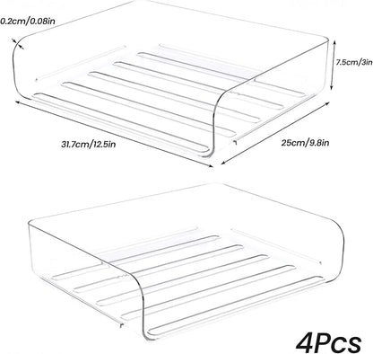 Tomorotec Desk Letter Tray Set, A4 Size Clear PET Stackable Document Organizer Office Desktop File Paper Holder Book Storage Rack Side Load Anti-Skid Stacking Support Convex Bottom (4X Landscape)