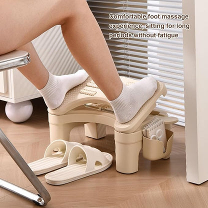 Ymiko Adjustable Under Desk Footrest Stool, Height Adjustable Multifunctional Stable Reader Foot Rest for Office Home Toilet White PP Alloy