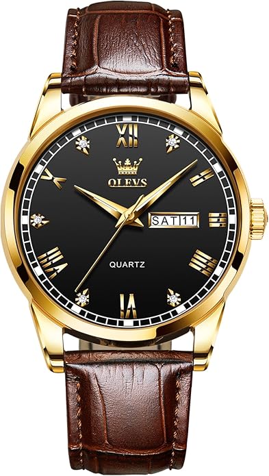 Men's Casual Leather Watch, Easy to Read Three-Hand Analog Stainless Steel Watches for Men, Minimalist Day Date Waterproof Luminous Mens Quartz Wristwatch