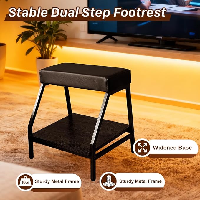 Double Step Under Desk Footrest - 15.7" H Ergonomic Adjustable Foot Stool for Office, Relieves Lower Back & Hip Pressure, Comfortabl Home Office Desk Computer Foot Rest