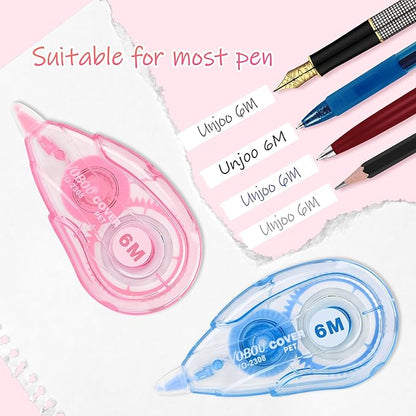 White Correction Tape Dispenser, Easy To Use Applicator for Instant Corrections, For school, Office (Blue,Green,Pink, 12pack, 6M/256, Tape Width 0.2in)