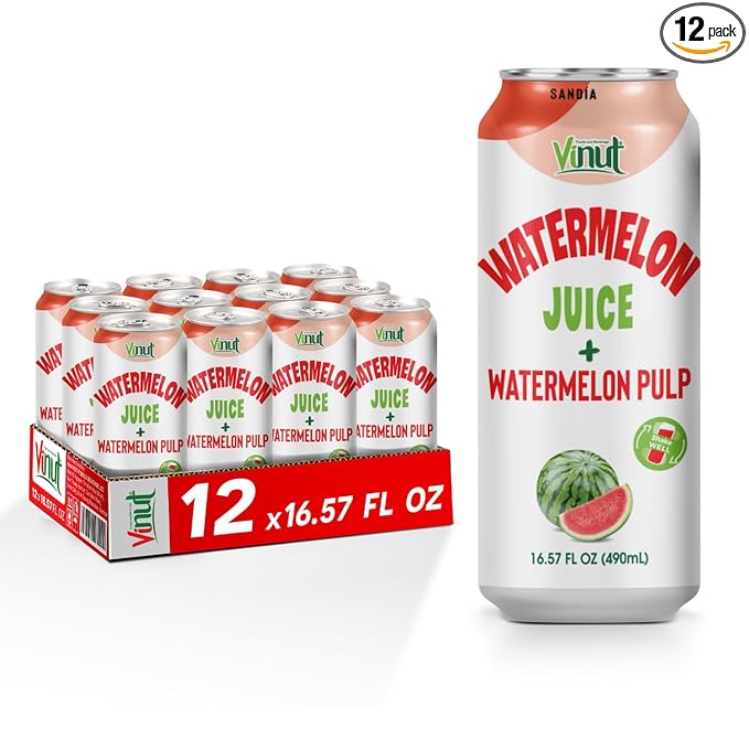 Vinut Natural Watermelon Juice Drink with Pulp, (16.57 fl oz, Pack of 12) Real Watermelon Juice, No Sugar Added, Gluten Free, GMO-Free