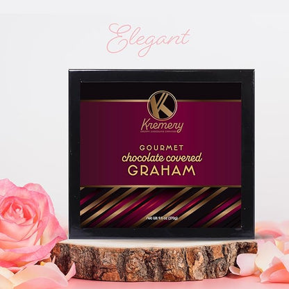 KREMERY Creamy Chocolate Cravings - Halloween Treats For Adults Chocolate Covered Graham Crackers Cookies Gift Basket, in Sectional Gift Box (9 Grahams, Assorted Sweet Toppings) Holiday Xmas Christmas