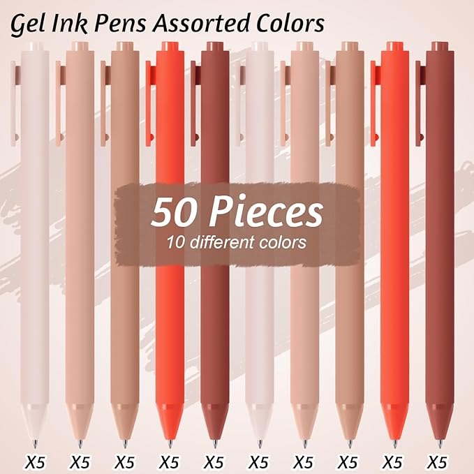 Crtiin 50 Pcs Gel Ink Pens Bulk, Black Ink 0.5mm Fine Point Retractable Pen Smooth Writing Office School Supplies for Teacher Server Operation Christmas Charity Donation Thanksgiving (Orange Series)
