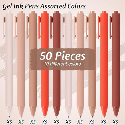 Crtiin 50 Pcs Gel Ink Pens Bulk, Black Ink 0.5mm Fine Point Retractable Pen Smooth Writing Office School Supplies for Teacher Server Operation Christmas Charity Donation Thanksgiving (Orange Series)
