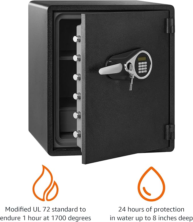 Amazon Basics Fireproof Safe and Waterproof Safe Box with Digital Electronic Lock, for Home Use, 2.13 Cubic Feet, 24"Hx20.87"Wx19"D, Black