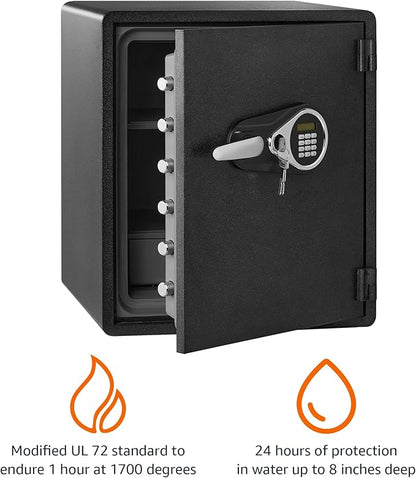 Amazon Basics Fireproof Safe and Waterproof Safe Box with Digital Electronic Lock, for Home Use, 2.13 Cubic Feet, 24"Hx20.87"Wx19"D, Black