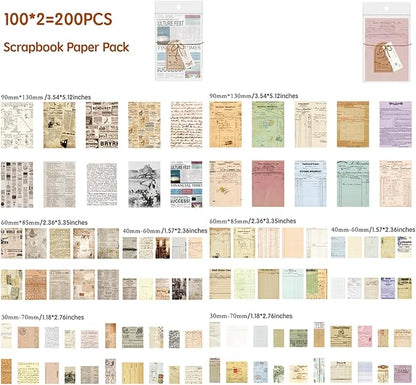 200 Sheets Vintage Newspaper Tickets Scrapbook Paper, Journaling Scrapbooking Supplies Craft Posters Decoupage Paper Ephemera for Junk Journals Card Making Decorative Background