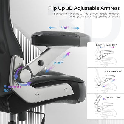 600lbs Big and Tall Office Chair- Heavy Duty Executive Computer Chair with 3D Flip Arms Large Wheels, Ergonomic Mesh High Back Desk Chair, Extra Wide Seat Adjustable Lumbar Support&Headrest