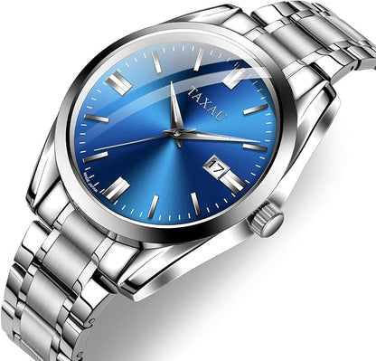 Mens Silver Watch Luxury Minimalist Dress Watch Classic Waterproof Watches for Men Analog Quartz Stainless Steel Men's Wrist Watches with Date Luminous Relojes para Hombres