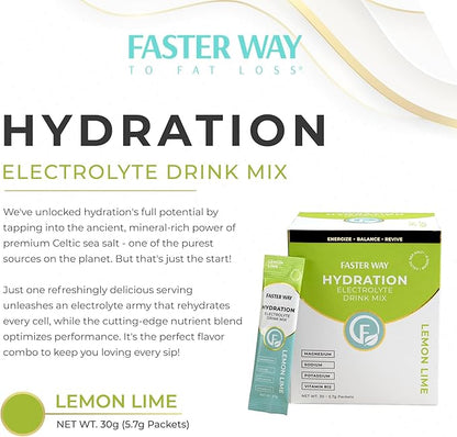 Faster Way - Hydration - Electrolyte Drink Mix - With Apple Cider Vinegar, Choline, Probiotics & Natural B Vitamins - Energize & Revive - Powder Packets - Zero Sugars -Gluten Free -Lemon Lime -30 Pack