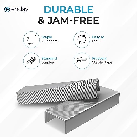 50,000 Standard Staples - 1/4 Inch Length, 210 per Strip, Jam-Free Chisel Point, Staples for Stapler, Replacement, Fits Standard Staplers, 10 Boxes of 5,000 Each, by enday