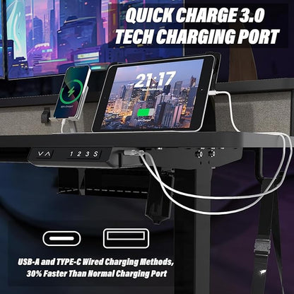 L Shaped Standing Desk with USB Charging Port & 4 Drawers,63 x 55 inch Electric Adjustable Height Corner Stand Up Desk with Keyboard Tray & Storage,Sit Stand Computer L Table for Gaming Office