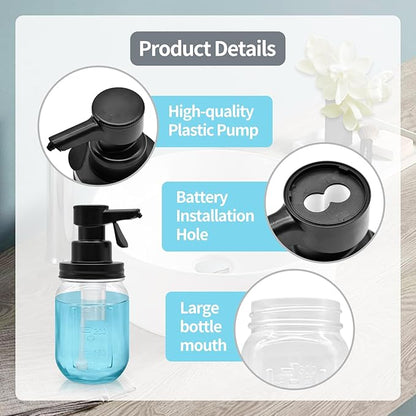 12oz Automatic Touch Sensor Foam Glass Soap Dispenser, Hands-Free Mason Jar Soap Dispenser, Refillable Lotion Bottle for Bathroom Kitchen Countertop (Batteries Not Included)