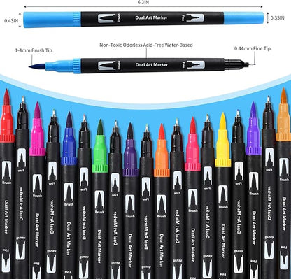 100 Art Markers Set for Adult Coloring Books No Bleeding,Bullet Journal Pens for Artists Painting Calligraphy Dual Tip Markers Brush and Fine for Teens Women Drawing Coloring