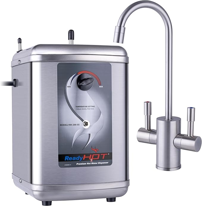 Ready Hot 41-RH-200-F560-BN Instant Hot Water Dispenser System, 2.5 Quarts, Manual Dial Dual Lever Hot and Cold Water Faucet Brushed Nickel