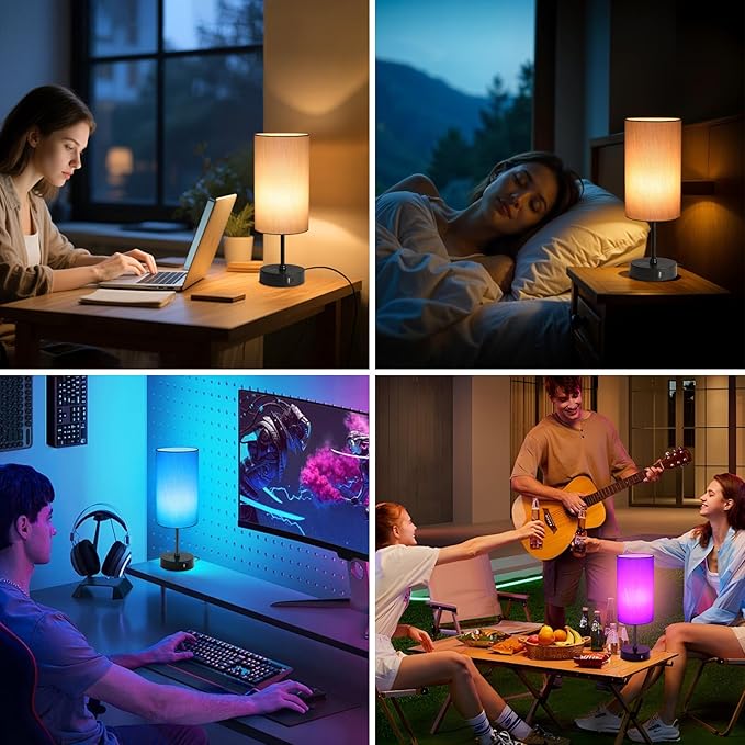 Unicozin 17Inch Table Lamp for Bedroom, Touch Control Bedside Lamp for Reading, 3 CCT & 7 RGB Color Changing, Dimmable Nightstand Lamp for Kids Room Living Room Office, Grey Shade