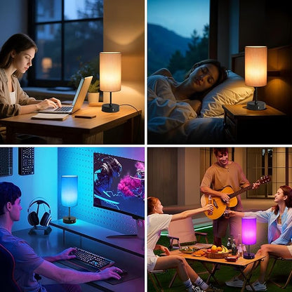 Unicozin 17Inch Table Lamp for Bedroom, Touch Control Bedside Lamp for Reading, 3 CCT & 7 RGB Color Changing, Dimmable Nightstand Lamp for Kids Room Living Room Office, Grey Shade