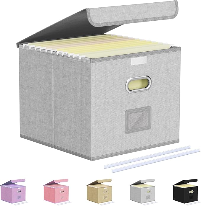 Oterri File Organizer, Small Cabinet for Letter Folders, Gray-White Portable Filing Box, Collapsible for Office/Decor/Home - 1 Pack (Without Folders)