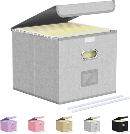 Oterri File Organizer, Small Cabinet for Letter Folders, Gray-White Portable Filing Box, Collapsible for Office/Decor/Home - 1 Pack (Without Folders)