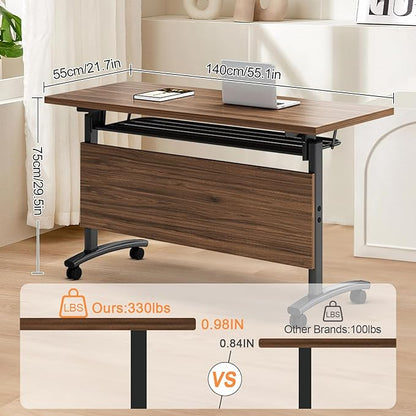 Conference Room Table, 55 Inch Folding Conference Tables with Wheels, Modern Office Meeting Table, Easy Flip & Nest Design, Rectangular Seminar Tables with Metal Frame for 2-24 People(D 6PCS)