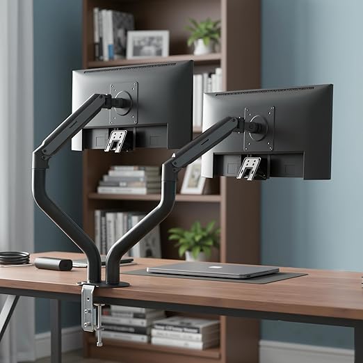 Lyngins Dual Monitor Desk for 15 to 27 Inch Screens Computer Dual Monitor Stand for Desk, Stand Up to 26.4lbs Monitor Wall Mount, VESA Mounting Holes 75 and 100mm, Black, Two Pack