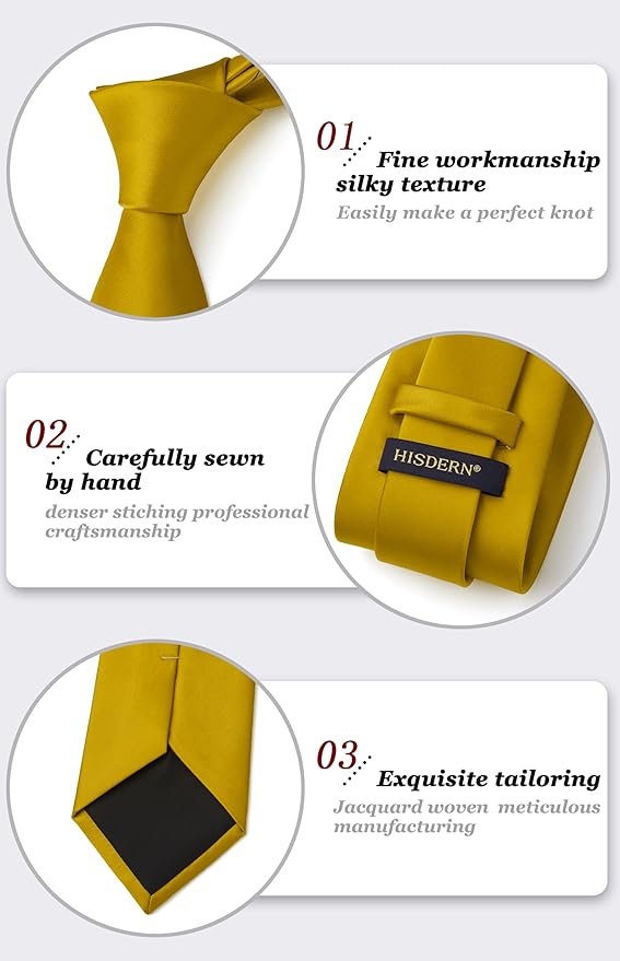 HISDERN Mens Solid Color Ties Formal Satin Necktie and Pocket Square Set Classic Wedding Business Tie & Handkerchief