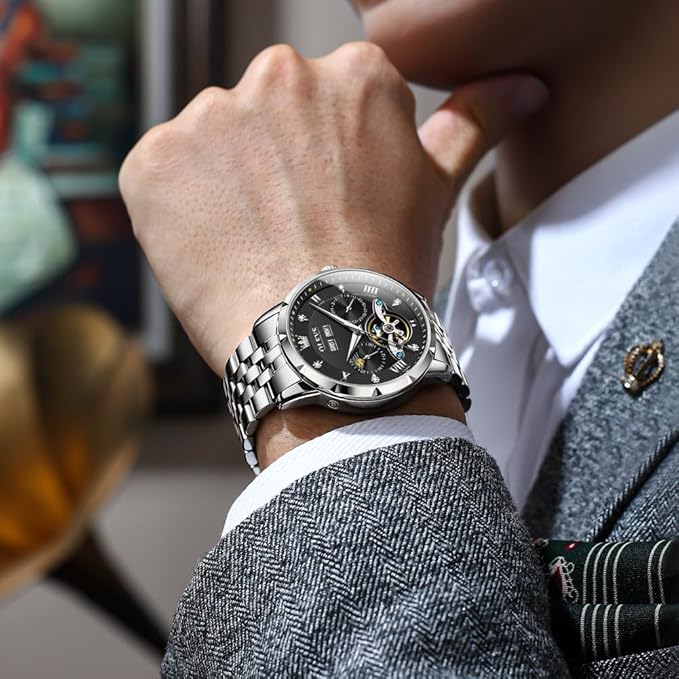 OLEVS Watch for Men Luxury Dress Analog Quartz Stainless Steel Waterproof Luminous Date Diamond Business Two Tone Casual Wrist Watch
