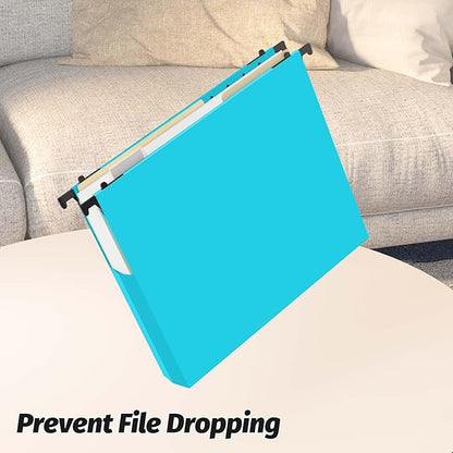 Extra Capacity Plastic Hanging File Folders,12 Pack Reinforced Expanding Hang Folder Letter Size,Accordian Pocket,Heavy Duty 2 Inch Expansion, Hard Hanging Folder Organizer for Office Home,Blue