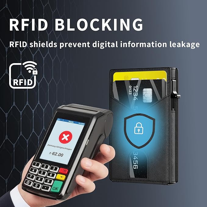 Wallet for Men Slim RFID Blocking-Metal Smart Pop-Up Credit Card Holder with 2 ID Windows, Holds 8-10 Cards,Bifold Minimalist Front Pocket Wallet & Money Clip,Men's accessories (Black)