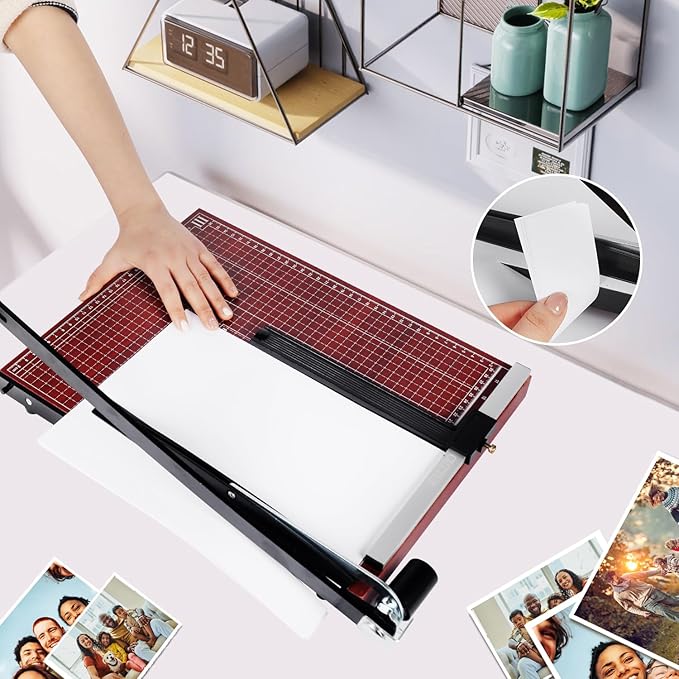 B4 Paper Cutter Paper Slicer with Safety Guard and Blade Lock Paper Trimmer Guillotine Heavy Duty Metal Base 15" Cutting Length Guillotine Paper Cutter for Office Home School(Red)