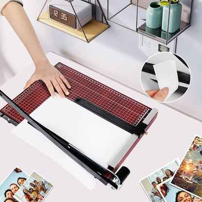 B4 Paper Cutter Paper Slicer with Safety Guard and Blade Lock Paper Trimmer Guillotine Heavy Duty Metal Base 15" Cutting Length Guillotine Paper Cutter for Office Home School(Red)