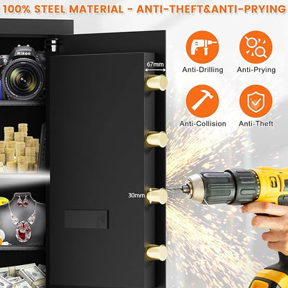 27.56'' Tall Fireproof Safe Box, 6.1 Cuft Home Safety Box with Fireproof Waterproof Bag, Anti-Theft Security Document Safe with Combination Lock & Removable Shelf, Large Safes for Home Cash Medicine