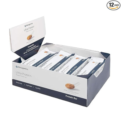 Metagenics Ultra Protein Bar - Protein Fitness Bar with 19 grams of Protein and 8 grams of Dietary Fiber, Peanut Butter Flavor, 12 Bars