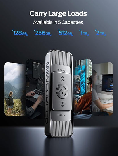 MOVE SPEED 256GB Solid State Drives with Dual Ports & Push-Pull Design — 560MB/s Read Speed, Type C + USB 3.2 Drive Portable ssd for iPhone 15/16/Android/Mac