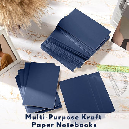 Mimorou 100 Pcs Journals Notebooks Bulk - Kraft Softcover A5 Small Notebooks 5.5 Inch x 8.3 Inch Notepads with 60 Page 30 Sheet for Writing Sketch Travel Office Supplies(Navy,Unlined)