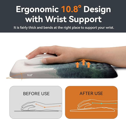 Ospelelf Mousepad with Wrist Rest Ergonomic Computer Comfortable Pain Relief Mouse Pad Wrist Support Green Forest Pattern