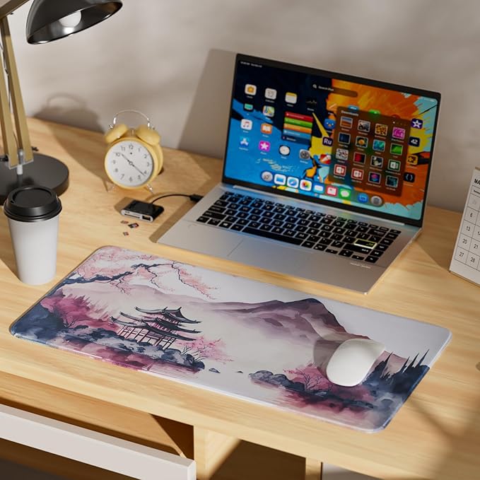 Large Mouse Pad, Japanese Desk Mat Extended Non-Slip Keyboard Mouse Pad Waterproof Office Desk Pad 23.6" x 11.8" Anime Mousepads Desktop Protector for Office and Home, Pink