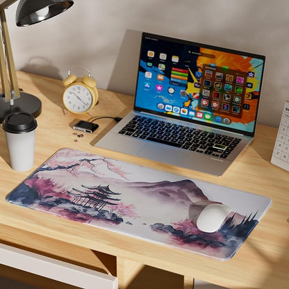 Large Mouse Pad, Japanese Desk Mat Extended Non-Slip Keyboard Mouse Pad Waterproof Office Desk Pad 23.6" x 11.8" Anime Mousepads Desktop Protector for Office and Home, Pink