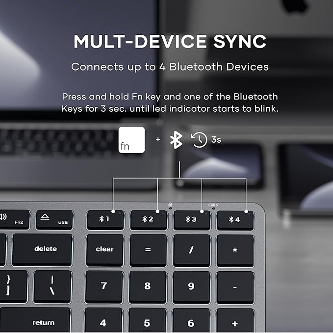 Satechi Slim X2 Bluetooth Backlit Keyboard for Mac, Illuminated Keys & Multi-Device Sync, for MacBook Air/Pro M4, iPad Air/Pro M4/M3, iPad mini, Mac mini, iMac - Space Gray